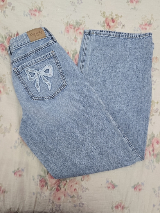 Abercrombie & Fitch Other - Abercrombie & Fitch Light Blue Wide Leg Jeans with Embroidered Bow Pocket